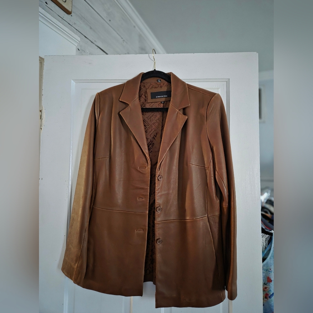 Jones New York Brown Kid Leather Jacket